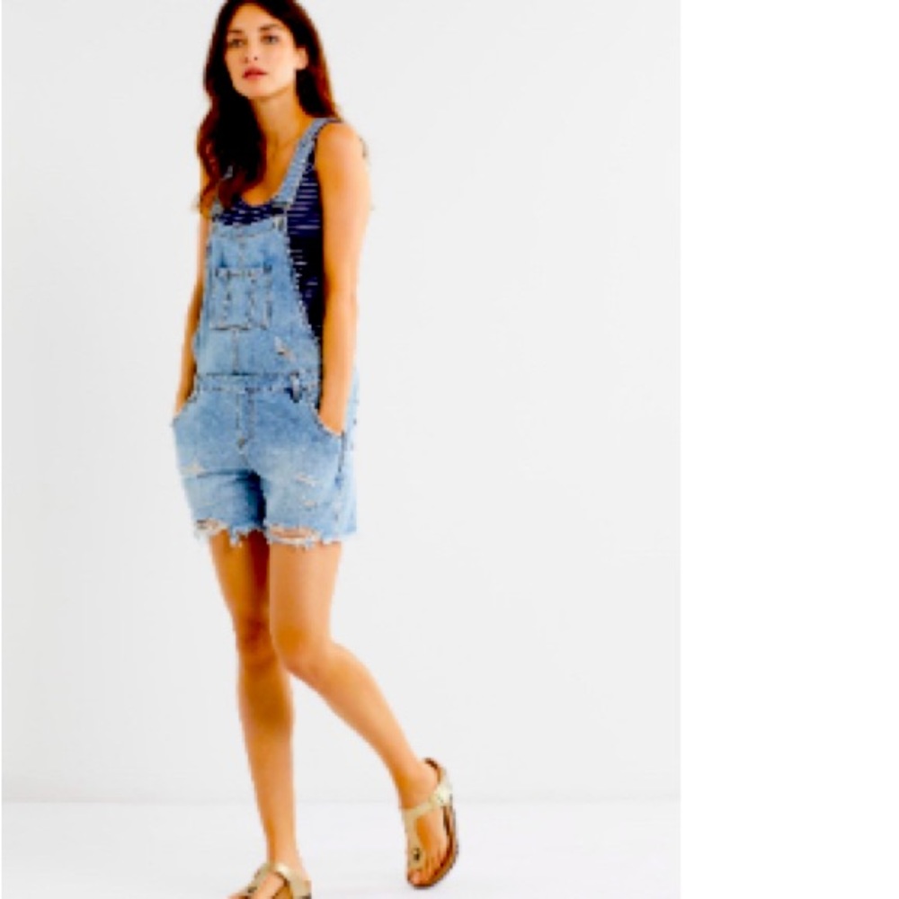 Ripe Destructed Maternity Shortalls - light denim wash - Small